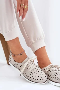 Damskie buty S.Barski Półbuty Skórzane*Półbuty Skórzane Damskie S.Barski LR51-610 Beżowe Beżowy