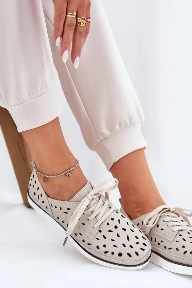 Damskie buty S.Barski Półbuty Skórzane*Półbuty Skórzane Damskie S.Barski LR51-610 Beżowe Beżowy