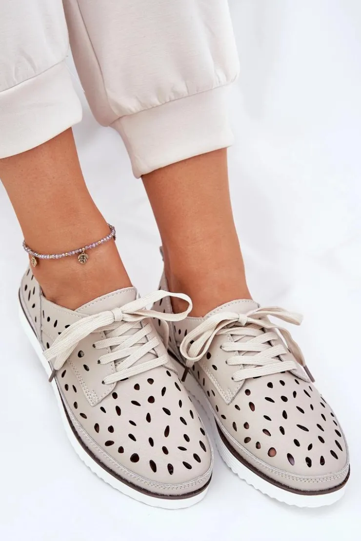 Damskie buty S.Barski Półbuty Skórzane*Półbuty Skórzane Damskie S.Barski LR51-610 Beżowe Beżowy