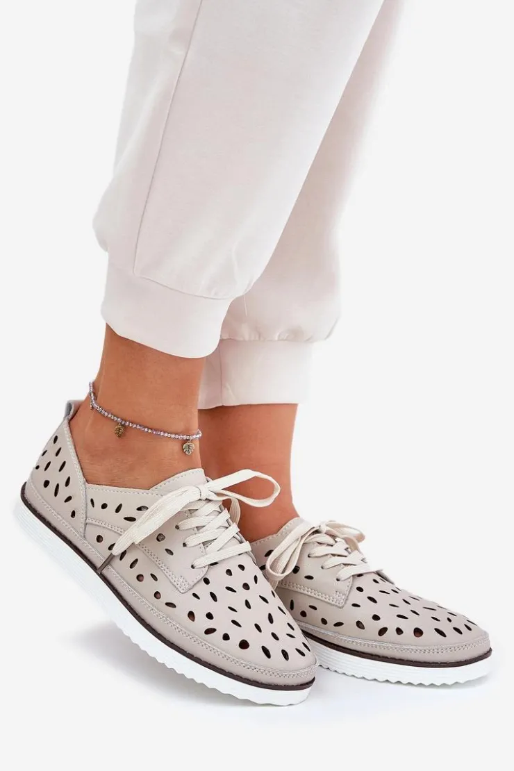 Damskie buty S.Barski Półbuty Skórzane*Półbuty Skórzane Damskie S.Barski LR51-610 Beżowe Beżowy