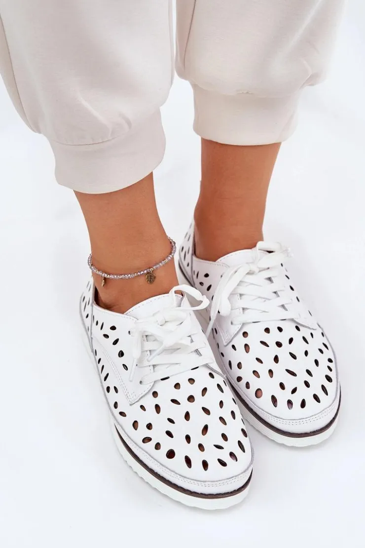 Damskie buty S.Barski Półbuty Skórzane*Półbuty Skórzane Damskie S.Barski LR51-610 Białe