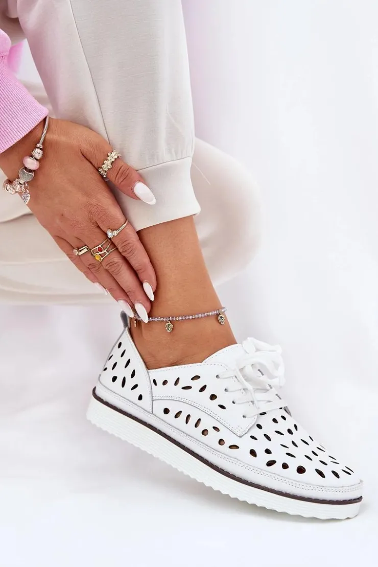 Damskie buty S.Barski Półbuty Skórzane*Półbuty Skórzane Damskie S.Barski LR51-610 Białe