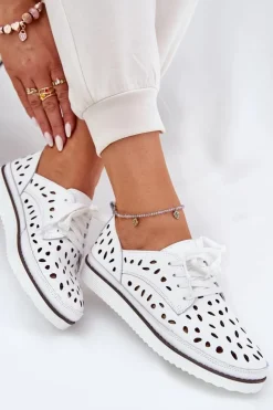 Damskie buty S.Barski Półbuty Skórzane*Półbuty Skórzane Damskie S.Barski LR51-610 Białe