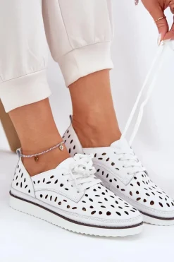 Damskie buty S.Barski Półbuty Skórzane*Półbuty Skórzane Damskie S.Barski LR51-610 Białe