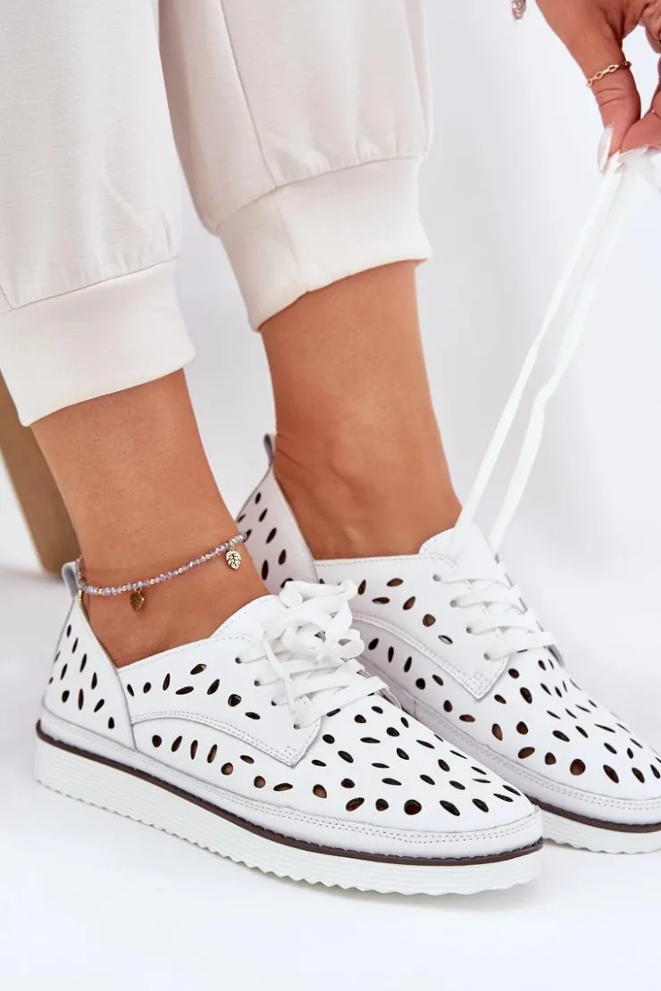 Damskie buty S.Barski Półbuty Skórzane*Półbuty Skórzane Damskie S.Barski LR51-610 Białe