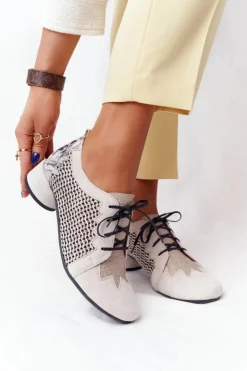 Damskie Maciejka Półbuty Z Plecionki Na Obcasie 04890-04 Beżowe