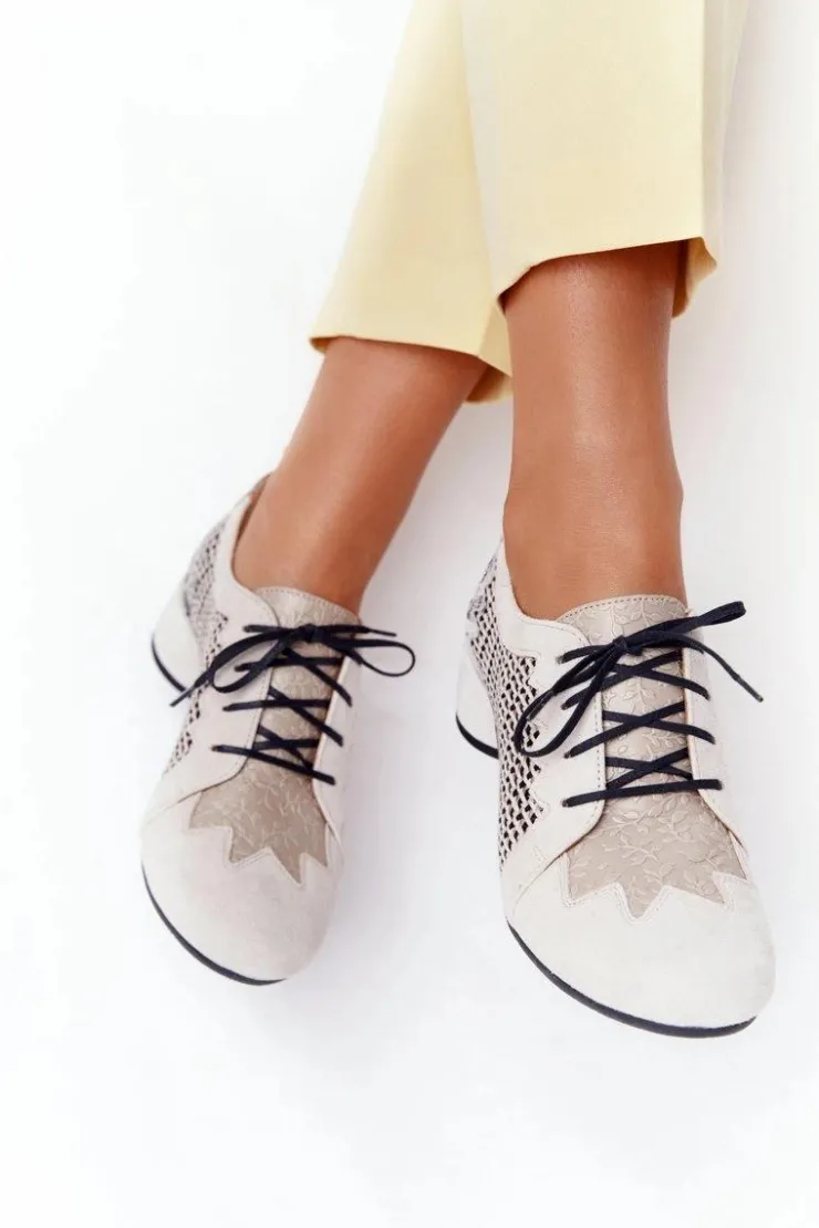 Damskie Maciejka Półbuty Z Plecionki Na Obcasie 04890-04 Beżowe