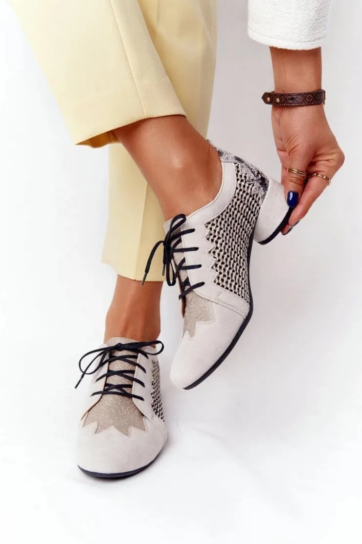 Damskie Maciejka Półbuty Z Plecionki Na Obcasie 04890-04 Beżowe