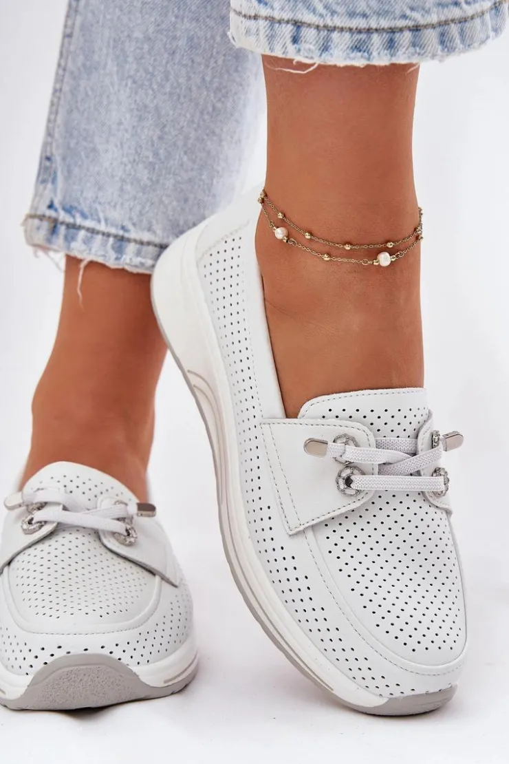 Damskie Artiker Półbuty Ze Skóry Naturalnej Na Platformie 56C2101 Białe