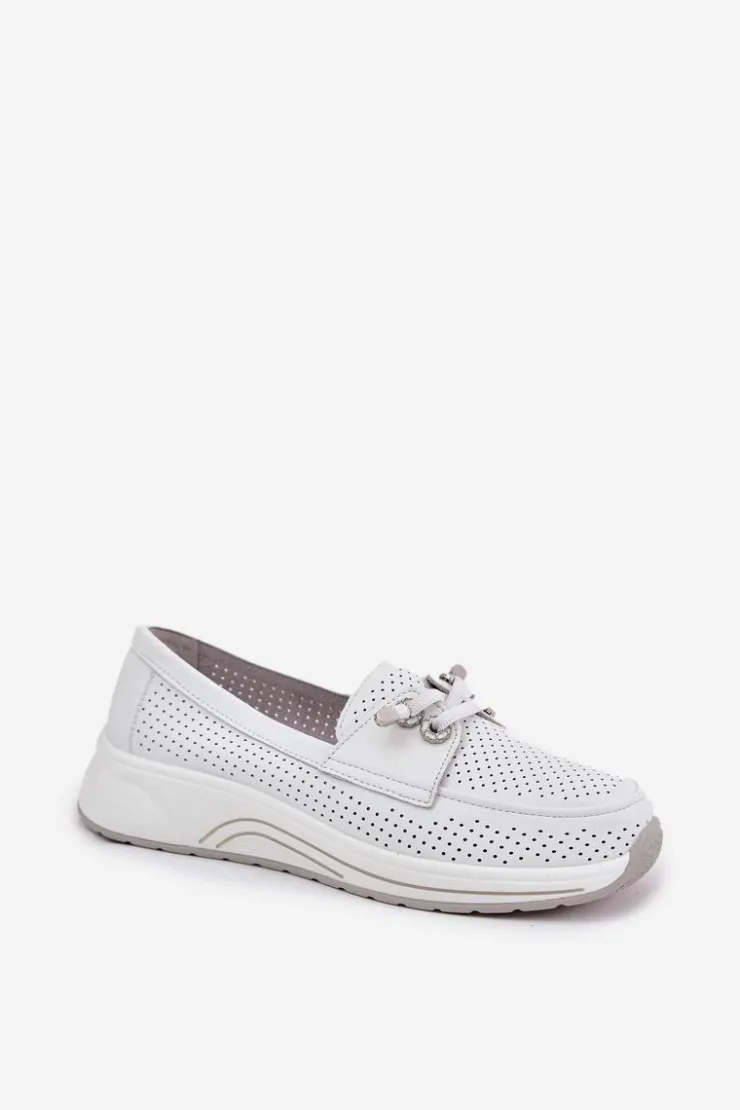 Damskie Artiker Półbuty Ze Skóry Naturalnej Na Platformie 56C2101 Białe