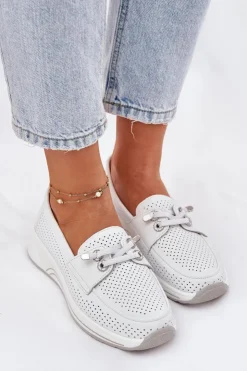 Damskie Artiker Półbuty Ze Skóry Naturalnej Na Platformie 56C2101 Białe