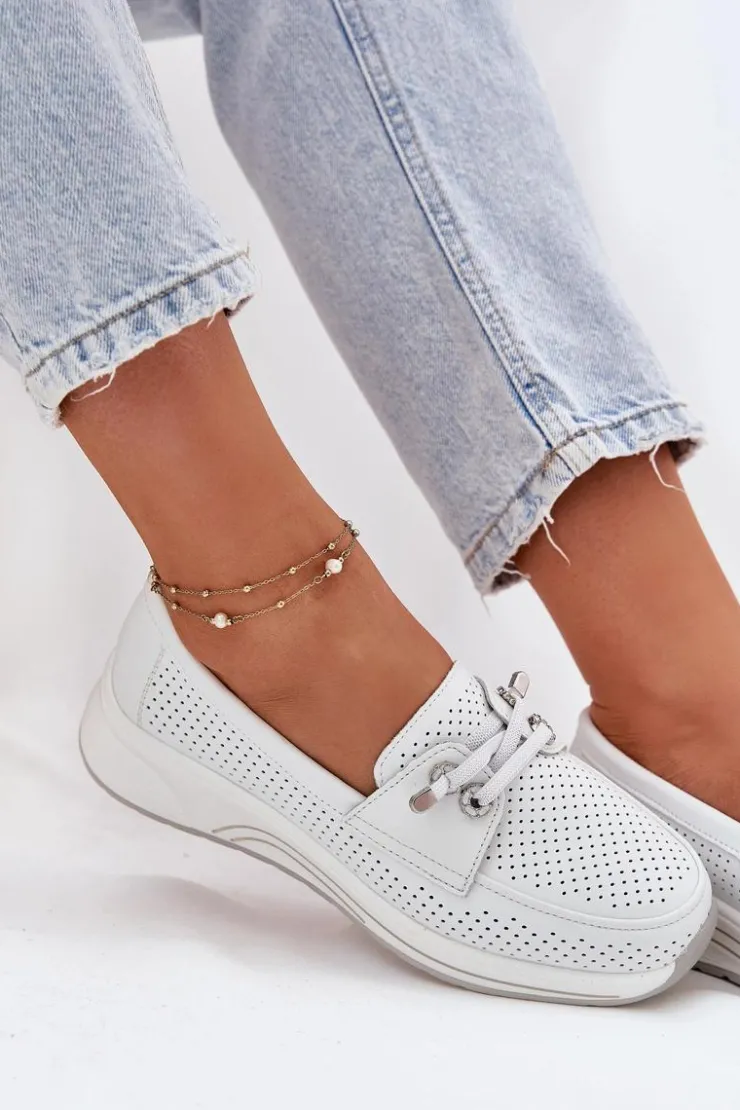 Damskie Artiker Półbuty Ze Skóry Naturalnej Na Platformie 56C2101 Białe