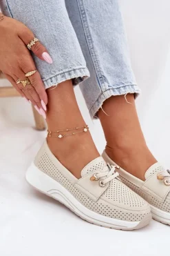 Artiker Buty Sportowe Na Platformie|Półbuty Skórzane*Półbuty Ze Skóry Naturalnej Na Platformie 56C2102 Beżowe