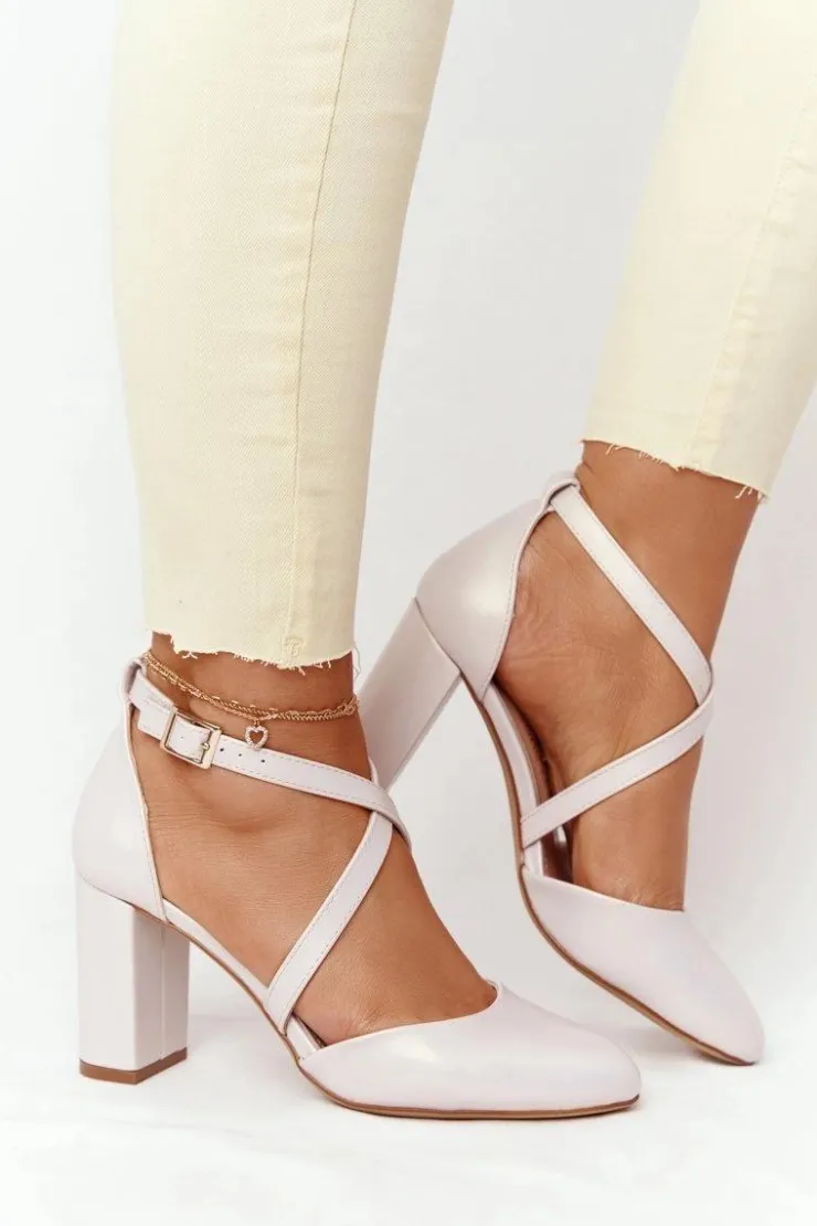 Damskie Buty Sergio Leone Perłowe Czółenka Na Słupku Sergio Leone SK863 Beżowe