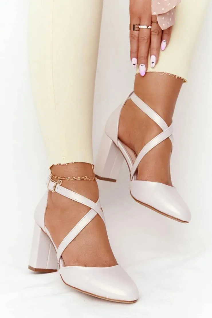 Damskie Buty Sergio Leone Perłowe Czółenka Na Słupku Sergio Leone SK863 Beżowe