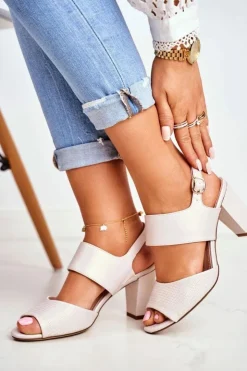 Damskie Buty Sergio Leone Perłowe Sandały Na Słupku Sergio Leone SK778 Beżowe