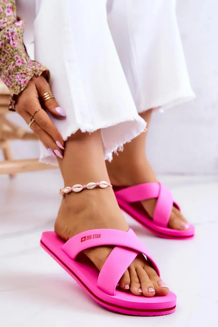 Online Big Star Shoes Piankowe Damskie Klapki Big Star JJ274A520 Różowe