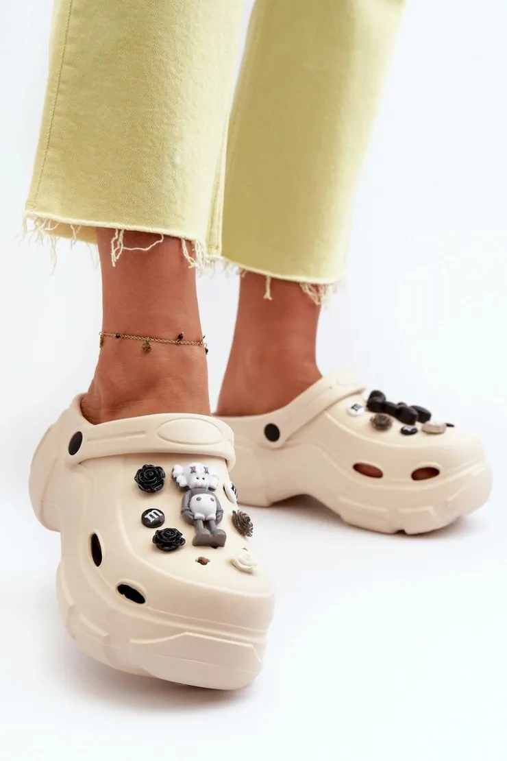 Damskie Boto Piankowe Damskie Lekkie Klapki Na Masywnej Podeszwie Beżowe Matirra