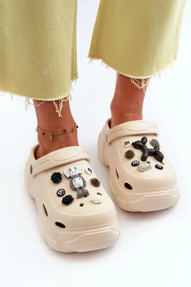 Damskie Boto Piankowe Damskie Lekkie Klapki Na Masywnej Podeszwie Beżowe Matirra