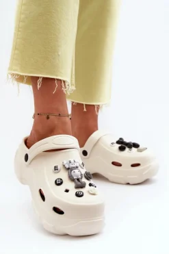 Clearance Boto Piankowe Damskie Lekkie Klapki Na Masywnej Podeszwie Białe Matirra