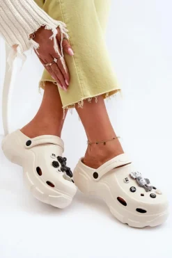 Clearance Boto Piankowe Damskie Lekkie Klapki Na Masywnej Podeszwie Białe Matirra