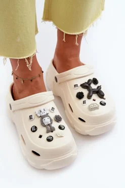 Clearance Boto Piankowe Damskie Lekkie Klapki Na Masywnej Podeszwie Białe Matirra