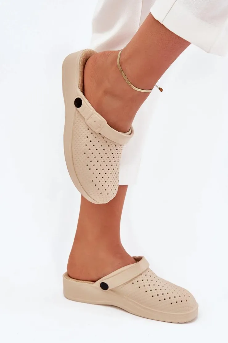 Evento Klapki Basenowe|Klapki Na Platformie*Piankowe Klapki Chodaki Damskie Beżowe Faylina Beżowy