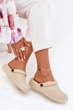 Evento Klapki Basenowe|Klapki Na Platformie*Piankowe Klapki Chodaki Damskie Beżowe Faylina Beżowy