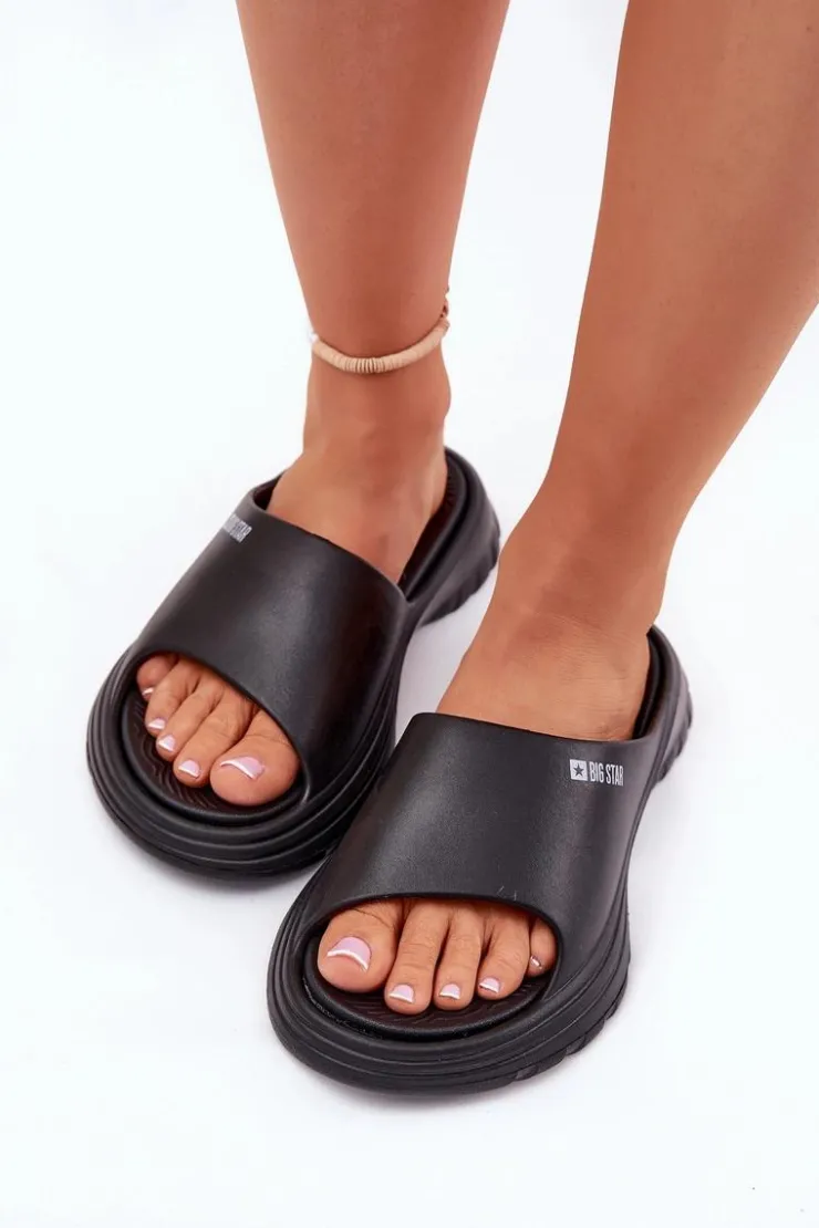 Clearance Big Star Shoes Piankowe Klapki Damskie Big Star RR274A577 Czarne Czarny