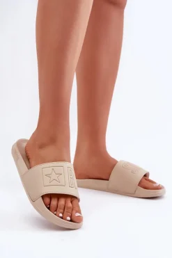 Outlet Big Star Shoes Piankowe Klapki Damskie Big Star OO274043 Beżowe Beżowy