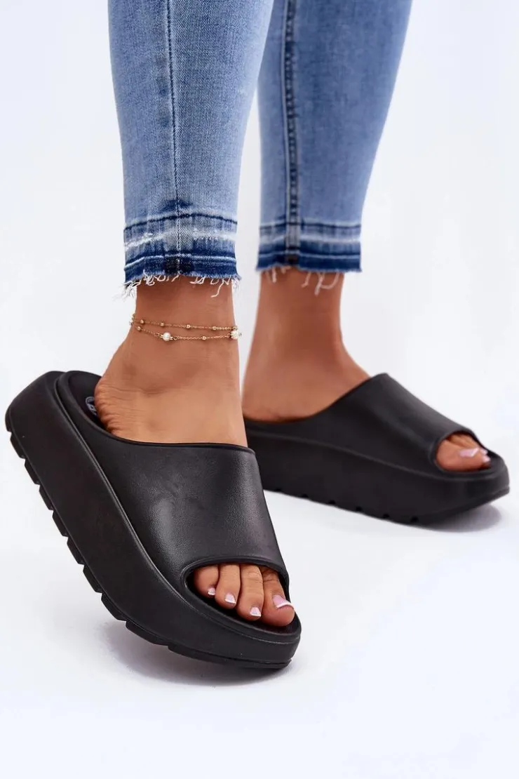 Damskie Evento Piankowe Klapki Damskie Na Platformie Czarne Xalvania