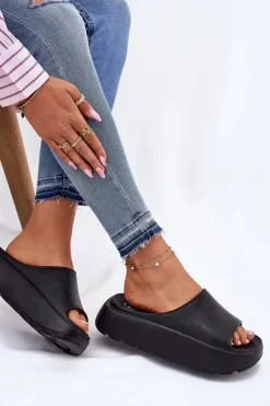 Damskie Evento Piankowe Klapki Damskie Na Platformie Czarne Xalvania