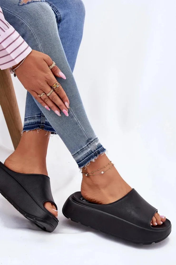 Damskie Evento Piankowe Klapki Damskie Na Platformie Czarne Xalvania