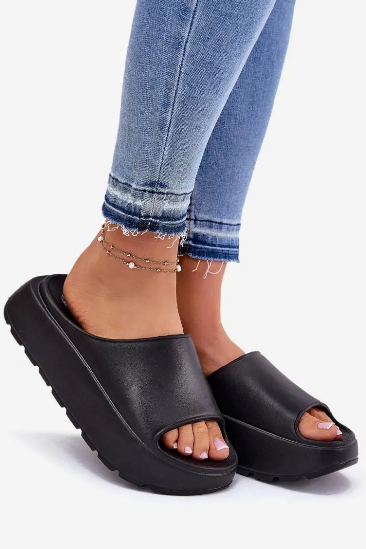 Damskie Evento Piankowe Klapki Damskie Na Platformie Czarne Xalvania