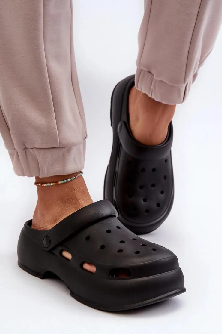 Boto Klapki Basenowe|Klapki Na Platformie*Piankowe Klapki Damskie Na Masywnej Podeszwie Czarne Danollia Czarny