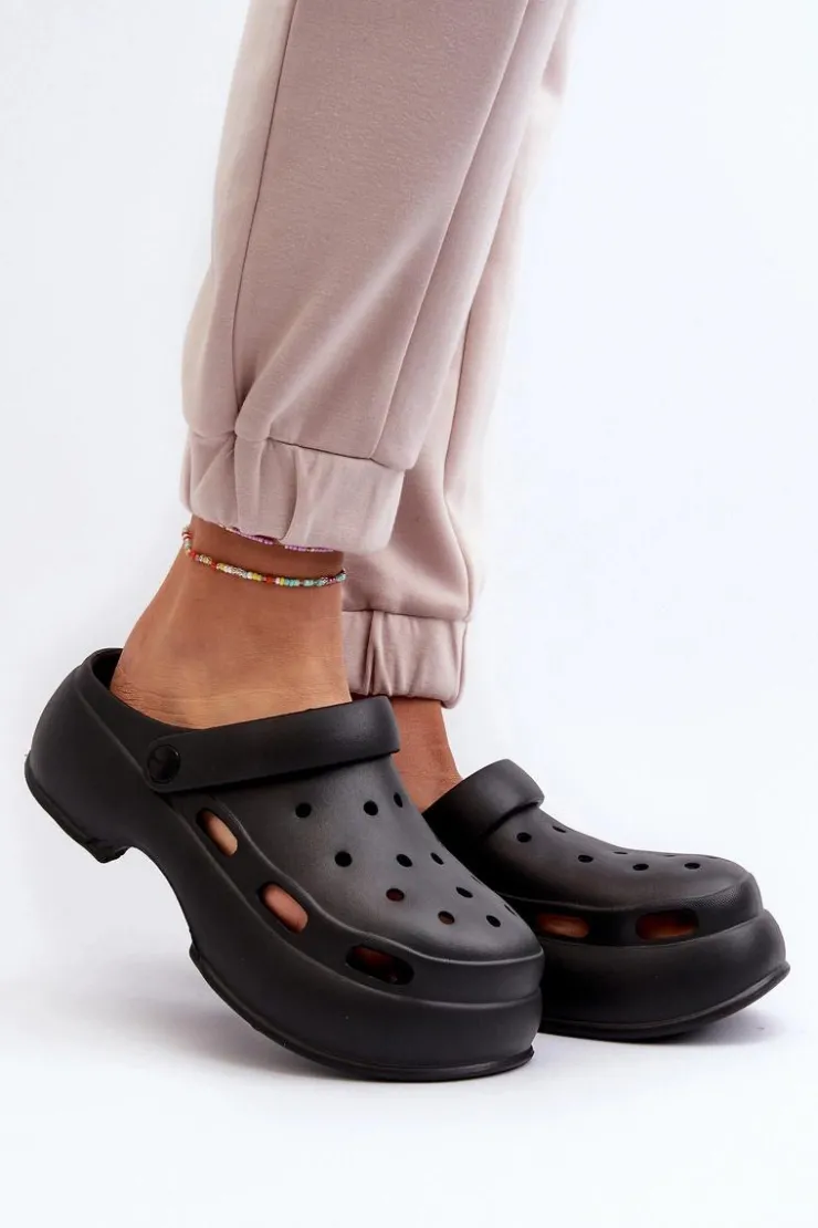 Boto Klapki Basenowe|Klapki Na Platformie*Piankowe Klapki Damskie Na Masywnej Podeszwie Czarne Danollia Czarny