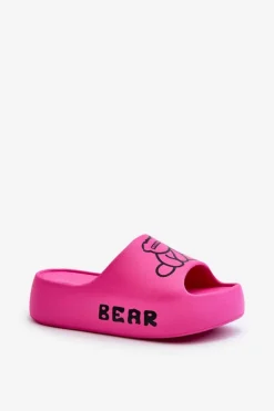 Boto Klapki Basenowe|Klapki Na Platformie*Piankowe Klapki Damskie Na Masywnej Podeszwie Z Misiem Fuksja Lamira Różowy