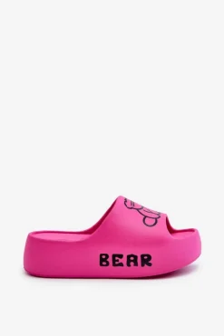 Boto Klapki Basenowe|Klapki Na Platformie*Piankowe Klapki Damskie Na Masywnej Podeszwie Z Misiem Fuksja Lamira Różowy