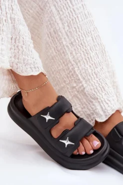 Boto Klapki Basenowe|Klapki Na Platformie*Piankowe Klapki Damskie Na Platformie Czarne Falowena Czarny