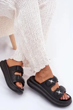 Boto Klapki Basenowe|Klapki Na Platformie*Piankowe Klapki Damskie Na Platformie Czarne Falowena Czarny