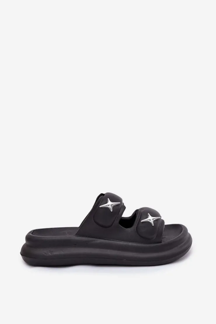 Boto Klapki Basenowe|Klapki Na Platformie*Piankowe Klapki Damskie Na Platformie Czarne Falowena Czarny