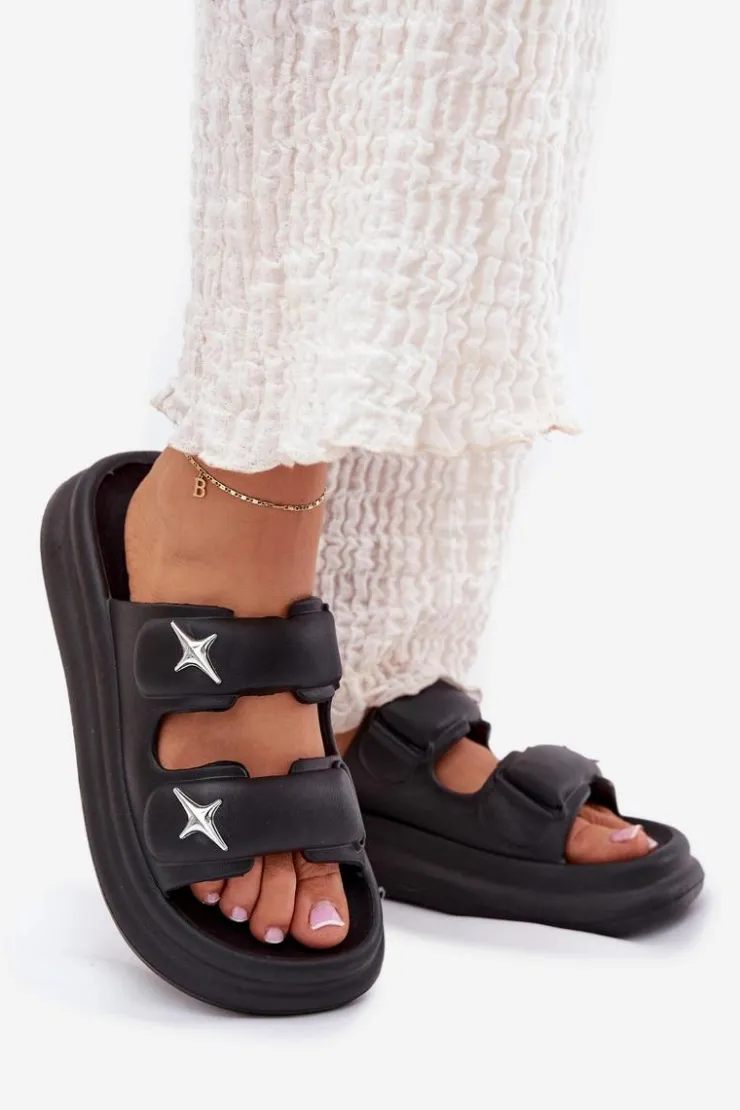 Boto Klapki Basenowe|Klapki Na Platformie*Piankowe Klapki Damskie Na Platformie Czarne Falowena Czarny