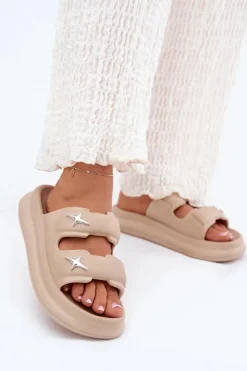 Damskie Boto Piankowe Klapki Damskie Na Platformie Ciemnobeżowe Falowena