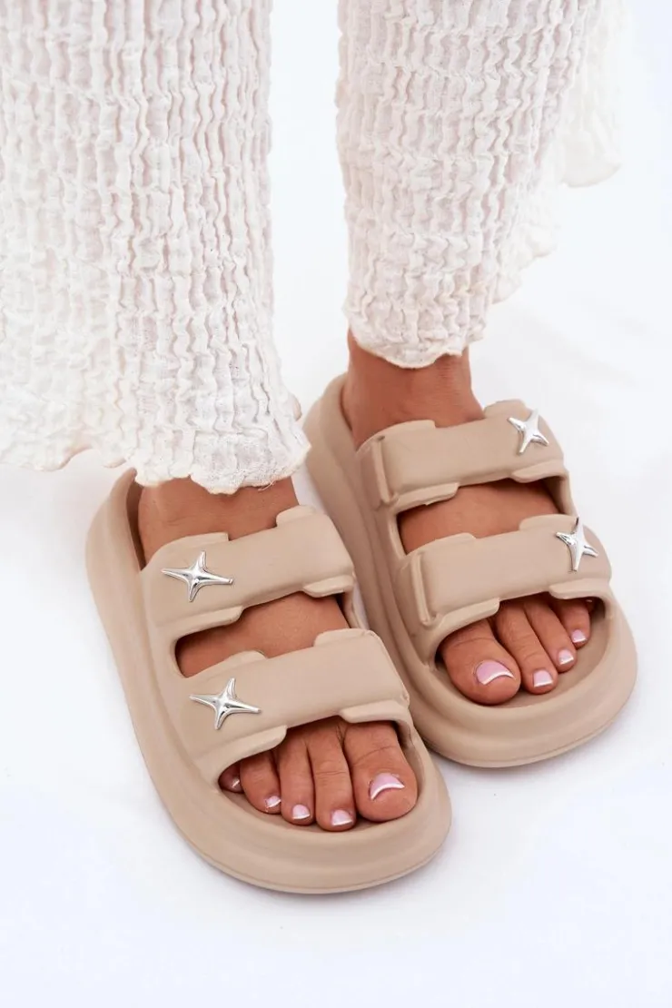 Damskie Boto Piankowe Klapki Damskie Na Platformie Ciemnobeżowe Falowena