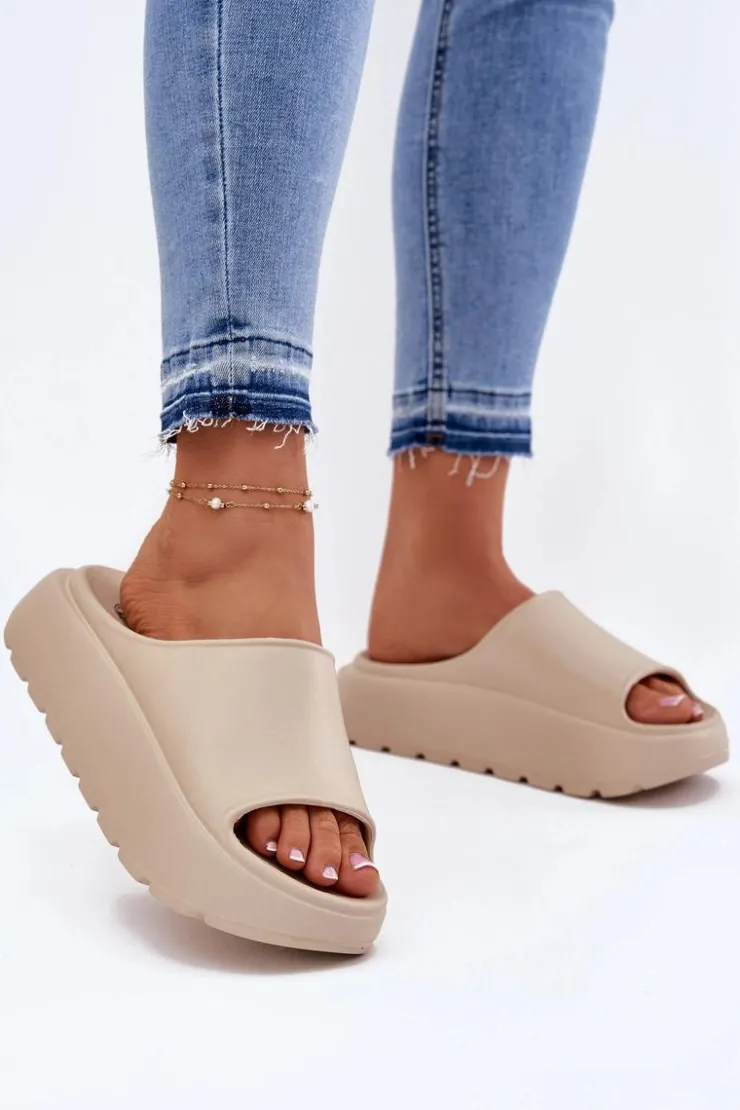 Sale Evento Piankowe Klapki Damskie Na Platformie Beżowe Xalvania Beżowy
