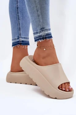 Sale Evento Piankowe Klapki Damskie Na Platformie Beżowe Xalvania Beżowy