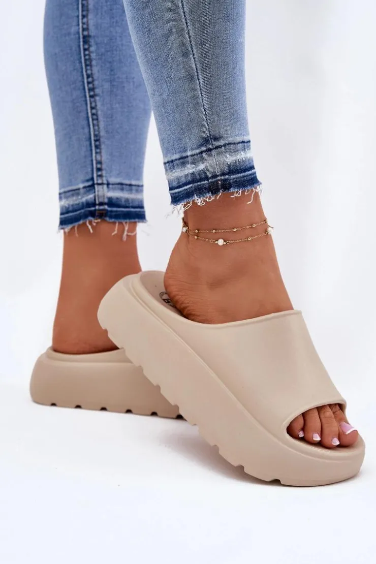 Sale Evento Piankowe Klapki Damskie Na Platformie Beżowe Xalvania Beżowy