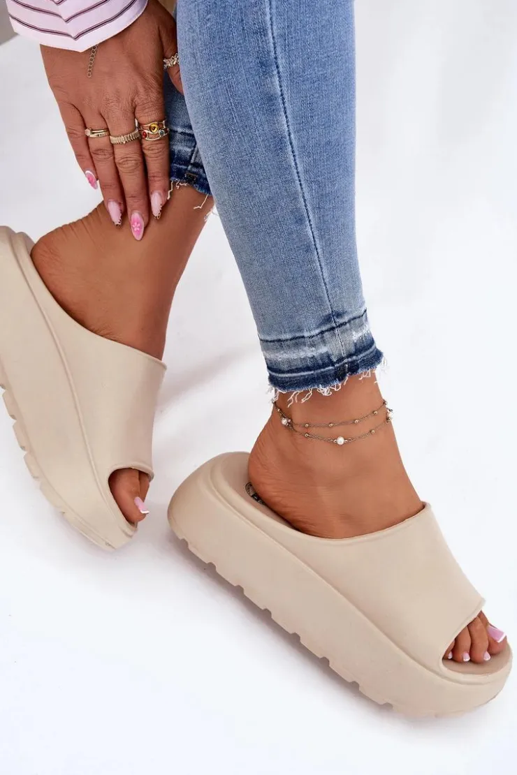 Sale Evento Piankowe Klapki Damskie Na Platformie Beżowe Xalvania Beżowy