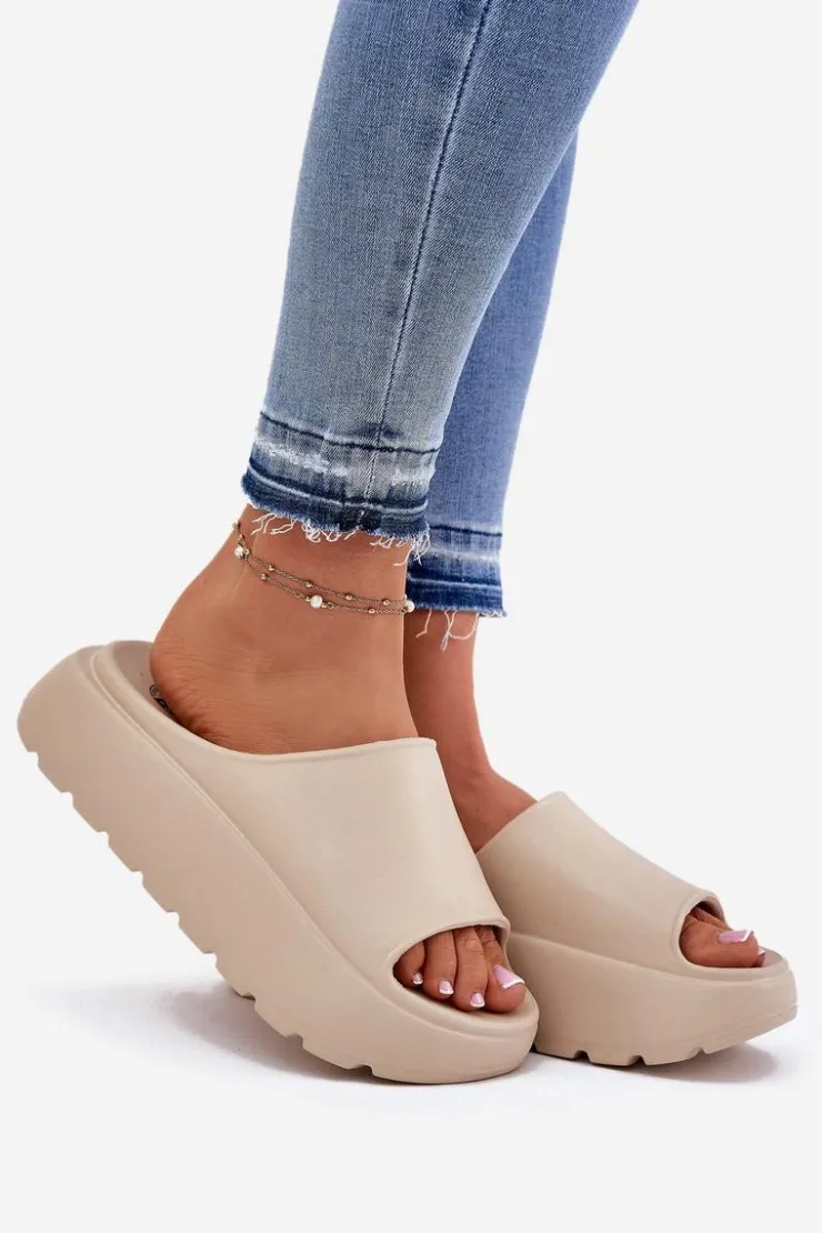 Sale Evento Piankowe Klapki Damskie Na Platformie Beżowe Xalvania Beżowy