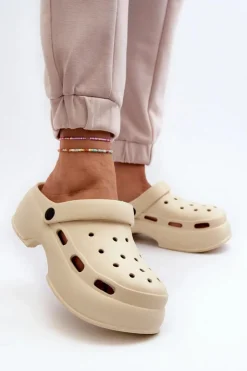 Boto Klapki Basenowe|Klapki Na Platformie*Piankowe Klapki Damskie Na Masywnej Podeszwie Beżowe Danollia